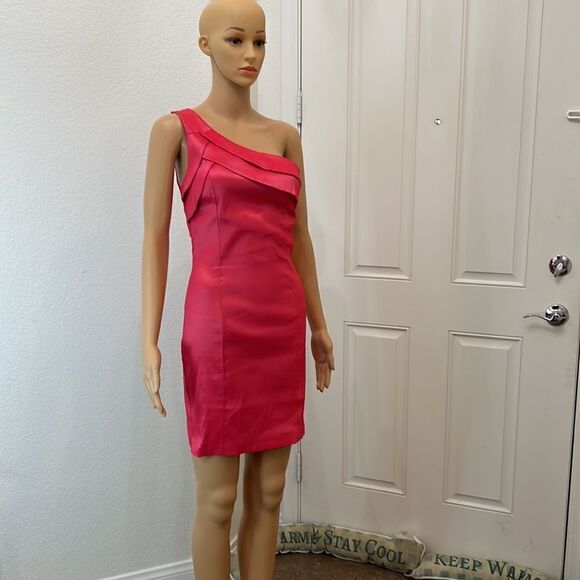 Mystic Dress Size Small Pink Coral One Shoulder Ruffle Mini Poly Nylon Spandex - Picture 2 of 9